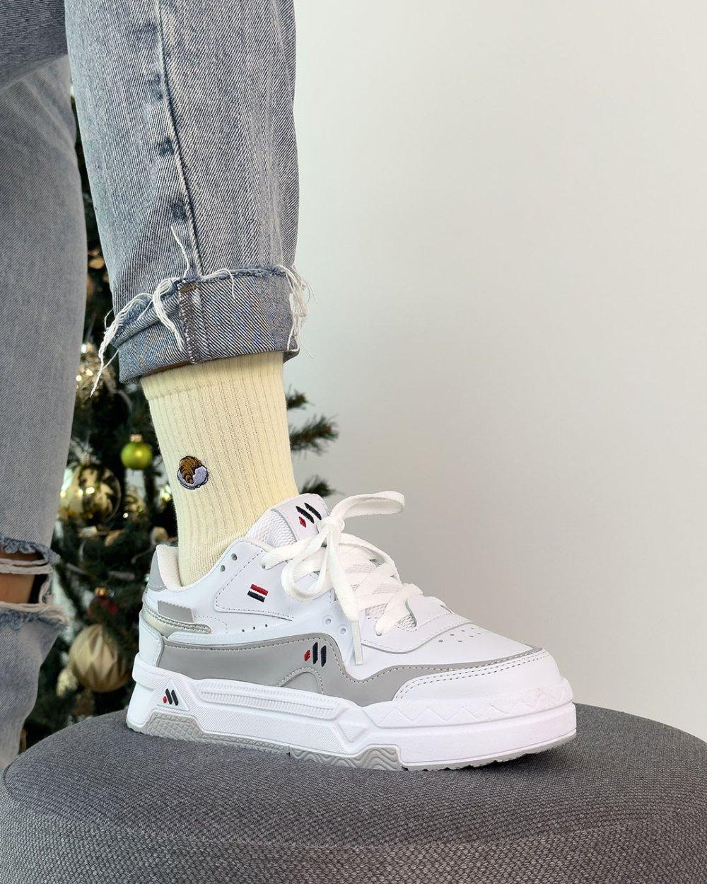 Mila Beyaz Gri Bağcıklı Kadın Spor Ayakkabı Sneaker Beyaz Gri