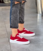 Sidney Kırmızı Hakiki Süet Bağcıklı Spor Ayakkabı Kırmızı